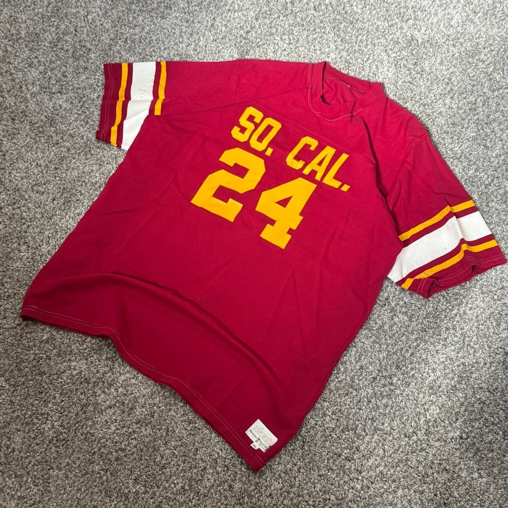 Vintage 70s USC Football Jersey T Shirt Dennis Smith Mens XL Sand Knit Made USA